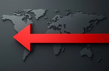 Red Arrow Pointing Down On A World Map With Global Economic Exchange Background