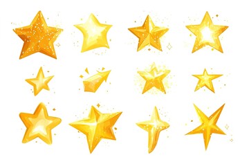 Obraz premium icon set of yellow sparkles, simple shapes, white background, cute style, cute design