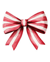 Red and white striped bow, white isolated background.