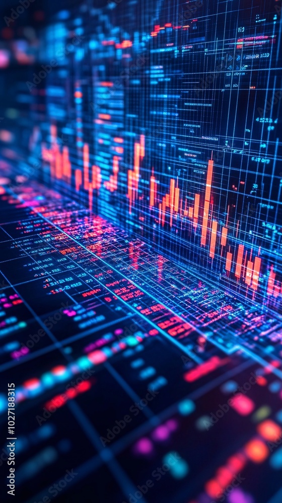 Poster Financial analysis of insurance policies, with printed graphs and a digital screen showing real-time data side by side Stock Photo with side copy space