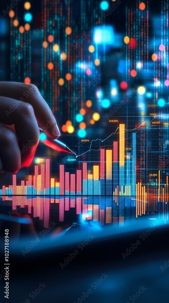 Aufkleber Insurance and financial analyst comparing printed bar graphs with digital data displayed on a tablet Stock Photo with side copy space
