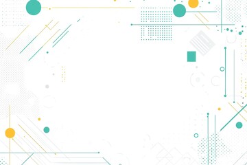 Obraz premium Abstract flat vector background with simple shapes and lines in pastel blue, green, and yellow colors on a white background
