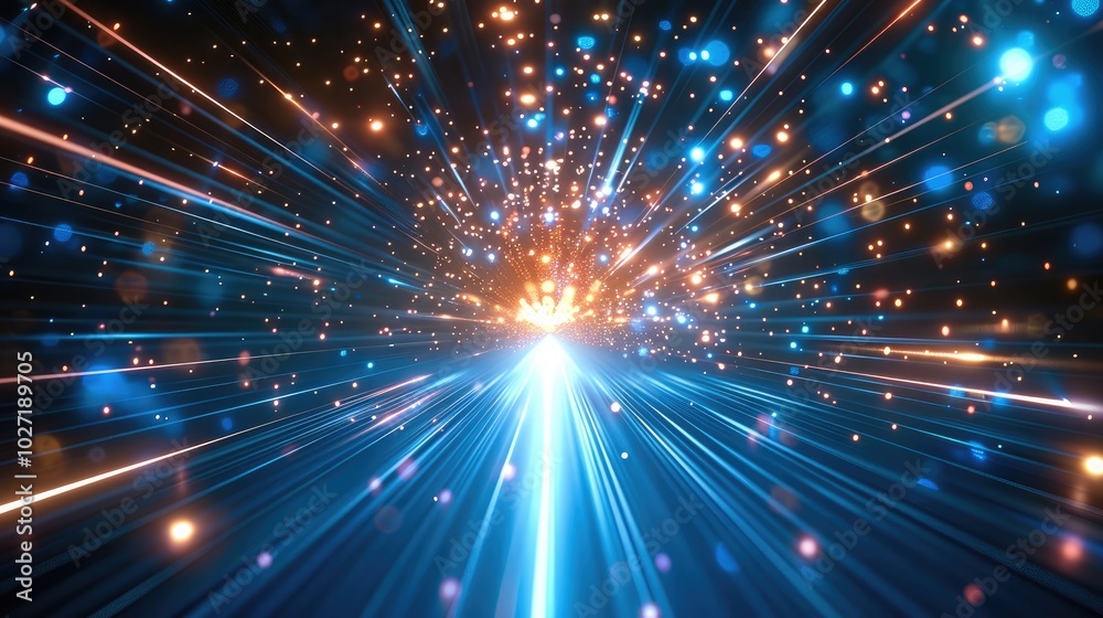 Leinwandbilder abstract blue light speed background with laser rays and glowing flare in the center, motion blur ef