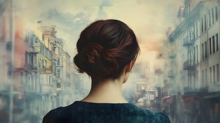 Woman Looking Over Her Shoulder at the City Skyline