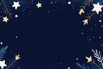 Naklejka premium A starry sky background with shooting stars, in a cartoon style with simple lines, a white and gold color scheme, and a dark blue solid color background, with blank space in the center of the screen 