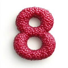 Obraz premium 3D number 8 with raspberry texture realistic modern design, soft lighting, white background 