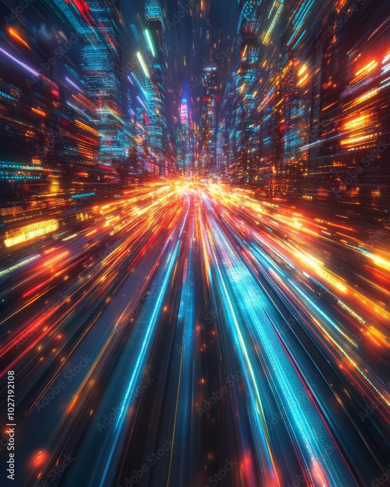 Poster Abstract city lights with motion blur effect.