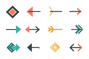 A collection of simple arrow icons, on a white background, vector graphics, simple shapes, vector style, vector illustration, simple design, flat colors, simple shapes, minimalistic, simple lines