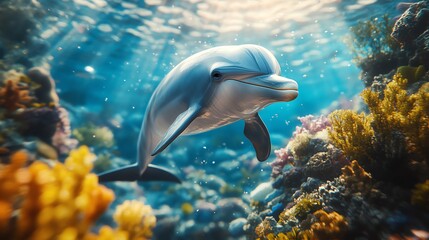 Fototapeta premium Dolphin swimming gracefully underwater