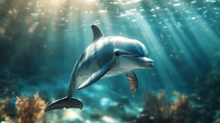 Fototapeta premium Dolphin swimming gracefully underwater
