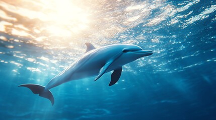 Fototapeta premium Dolphin swimming in clear blue water