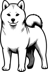 Black Line Art Cute Small Dog Pet Stand Pose Hand Drawn Illustration