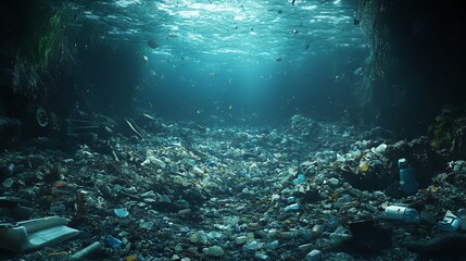 Fototapeta premium Underwater scene filled with marine debris