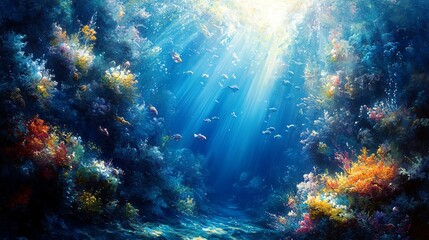 Fototapeta premium Underwater scene with vibrant marine life.