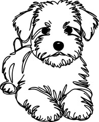 Black Line Art Cute Small Dog Pet Crawl Pose Hand Drawn Illustration