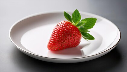 Fresh Ripe Strawberry on White Plate. Minimalist Presentation of Organic Berry for Healthy Eating, Food Photography, or Restaurant Menu Concept