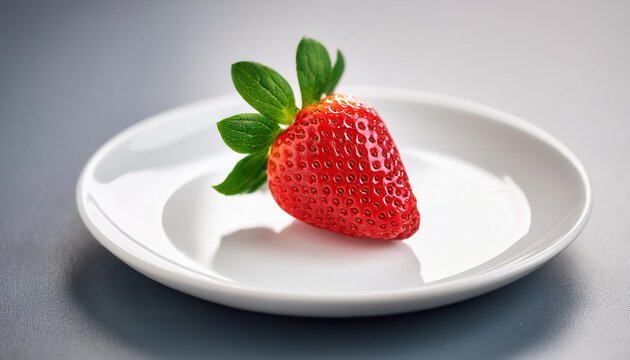 Fresh Ripe Strawberry on White Plate. Minimalist Presentation of Organic Berry for Healthy Eating, Food Photography, or Restaurant Menu Concept