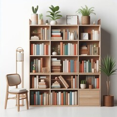 Modern reading room interior with comfortable sofa, sleek coffee table, and stylish decor