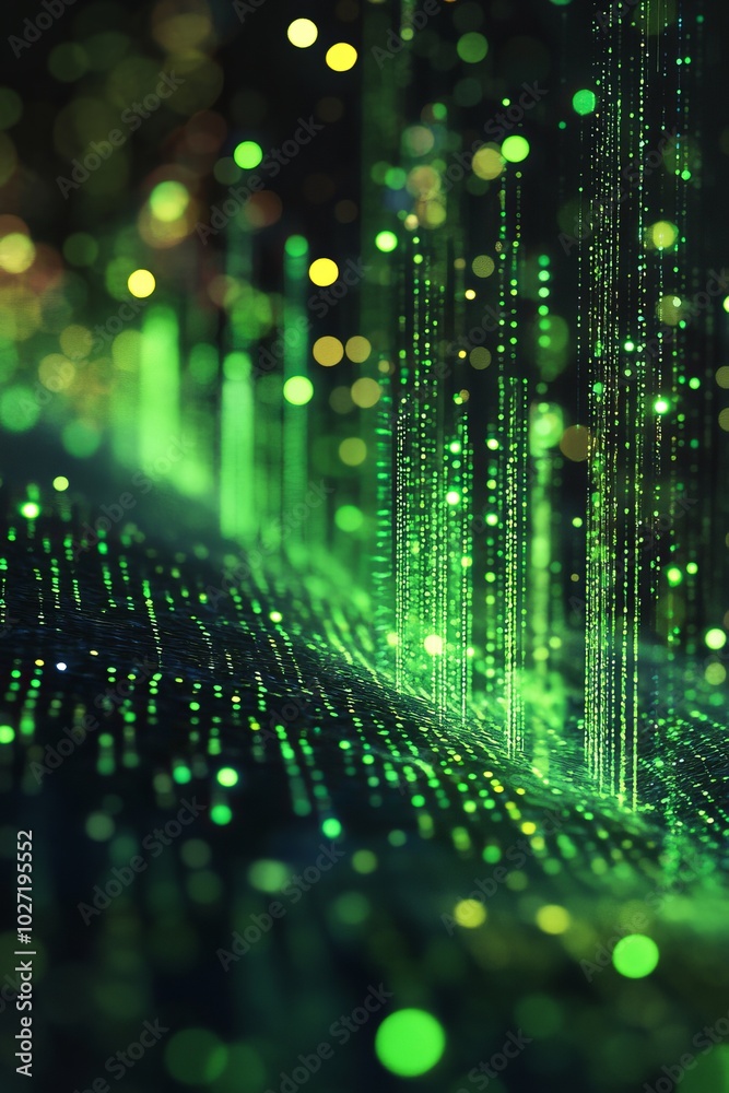 Poster Abstract digital green and yellow bokeh background.