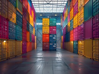Fototapeta premium Massive Colorful Container Warehouse Showcasing the Scale and Complexity of Global Trade and Logistics