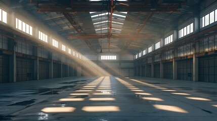 Naklejka premium Sustainable Warehouse Illuminated by Natural Light Showcasing Green Logistics and Eco Friendly Designs