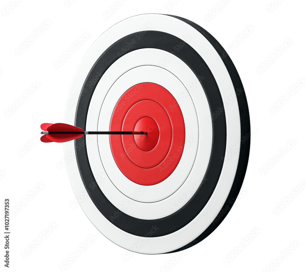 Poster Bullseye target with arrow in the center on white background. 3D Rendering