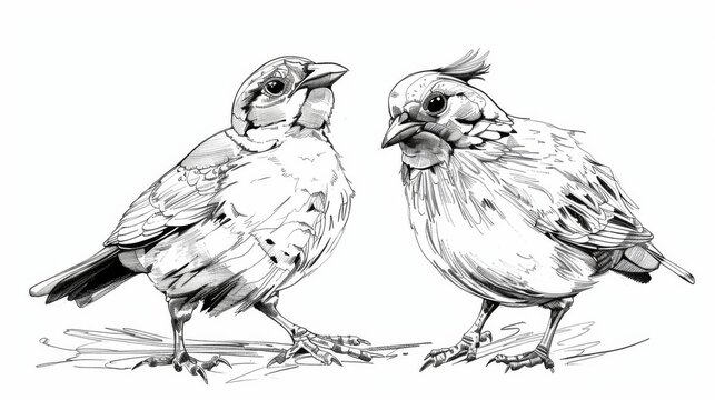 recommend clip art: Artistic Line Drawing of Quails on White Background