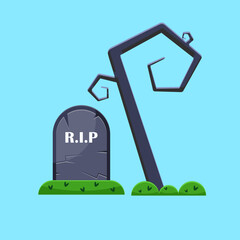 Flat illustration rip scary graveyard with dry trees and tombstones