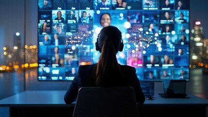 Virtual Meeting of Diverse Professionals with Vibrant Presentation on Screen