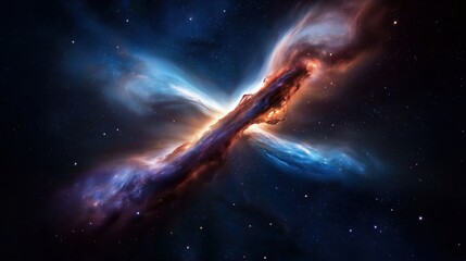 Obraz premium Vivid outer space scene with colorful nebula and interstellar dust featuring luminous, swirling clouds of blue, red, and white against a starry night backdrop.