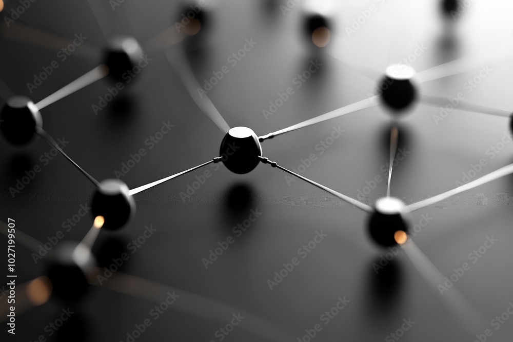 Poster visually stunning representation of a network with connected nodes on a dark surface, showcasing the