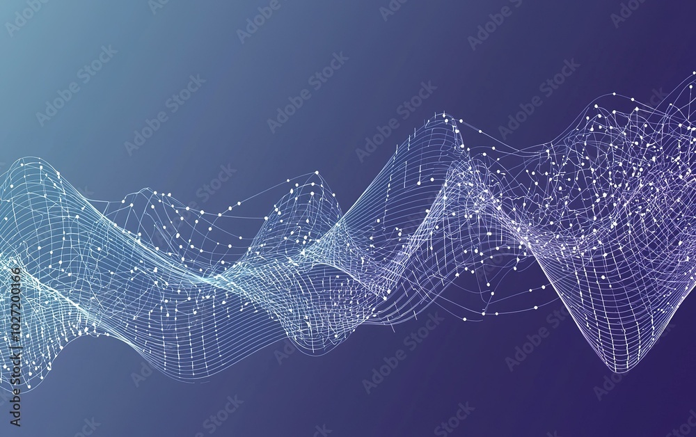 Poster abstract digital wave design with glowing points representing data flow and technology in a modern b
