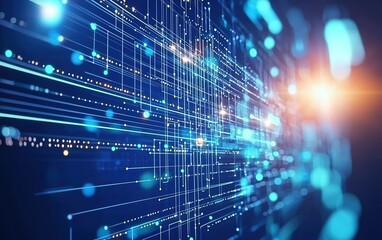 Obraz premium Abstract digital network background with glowing lines and dots showcasing modern technology at night