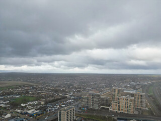 Aerial View of Dagenham City East London. The Capital London City of England Great Britain. High Angle Footage was Captured with Drone's Camera on March 2nd, 2024
