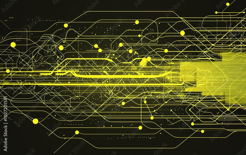 Poster abstract digital patterns with yellow lines and dots illustrating technology and connectivity in a d