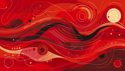 Red abstract background with waves and lines, painting with vibrant red and orange shapes, art colorful tags and street murals displaying contemporary creativity