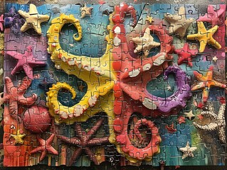 Colorful Octopus and Starfish Jigsaw Puzzle Art