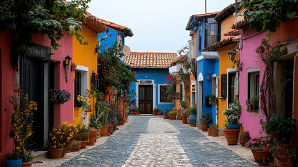Fototapeta premium typical italian street colorful houses