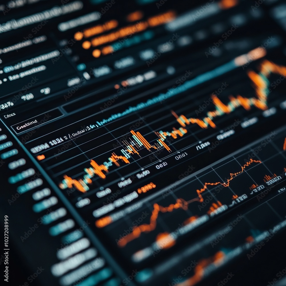 Poster Close-up of a computer screen displaying a stock market graph.