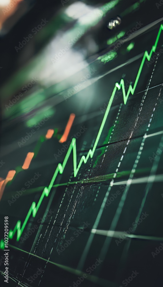 Poster Close-up of a financial graph showing upward trend on a computer screen.