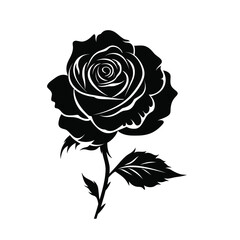 flat vector silhouette of rose  black Cut out.