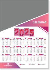 Wall calendar template, Classic vector calendar for 2025. Printable calendar layout.