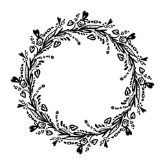 Love boho simple wreath - black doodle hearts.
