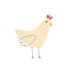 Chicken isolated on white background. Fun hen character. Vector flat hand drawn illustration