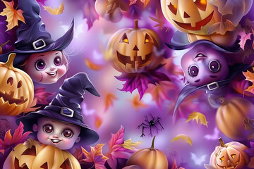funny purple halloween cartoon background
