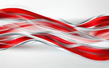 Abstract red and white background vector presentation design, with a wavy shape and silver lines in the middle.