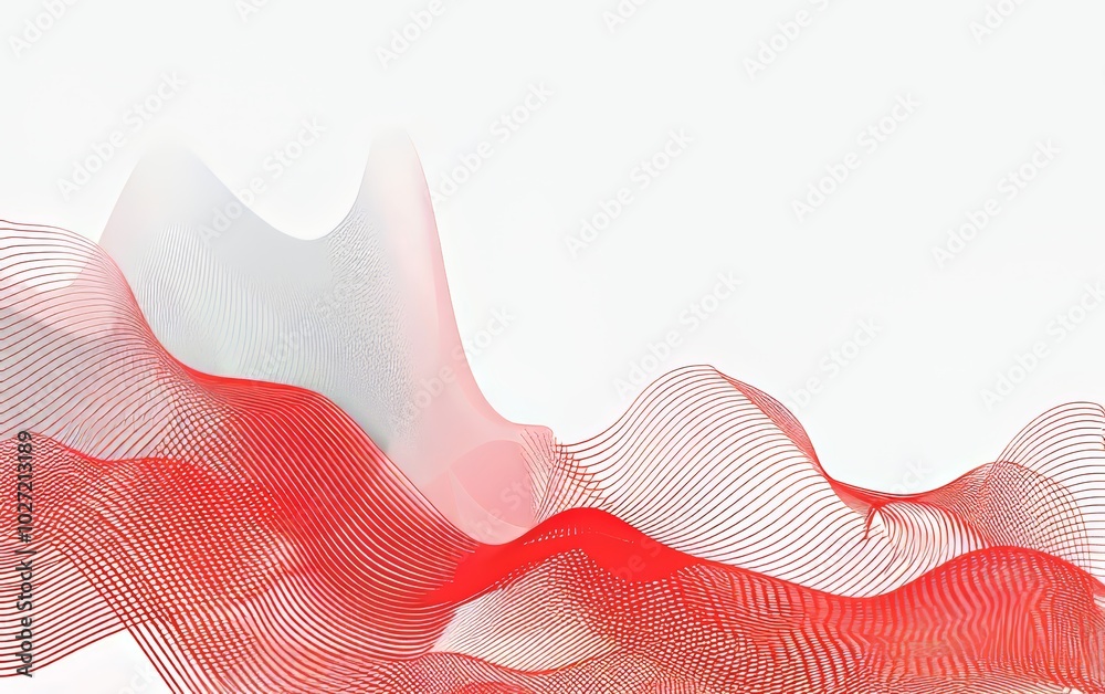Wall mural abstract red and white background vector presentation design, with a wavy shape and silver lines in 