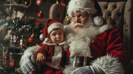 A baby is sitting on Santa's lap
