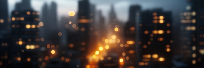 Obraz premium A stunning cityscape captures the glowing warm lights of an urban landscape with an artistic touch of abstract bokeh, reflecting the night life and energy.