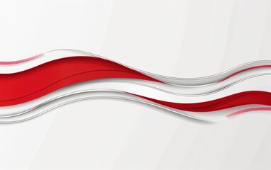 Abstract red and white background vector presentation design, with a wavy shape and silver lines in the middle.